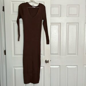 Glamify Brown Ribbed Midi Dress S/M